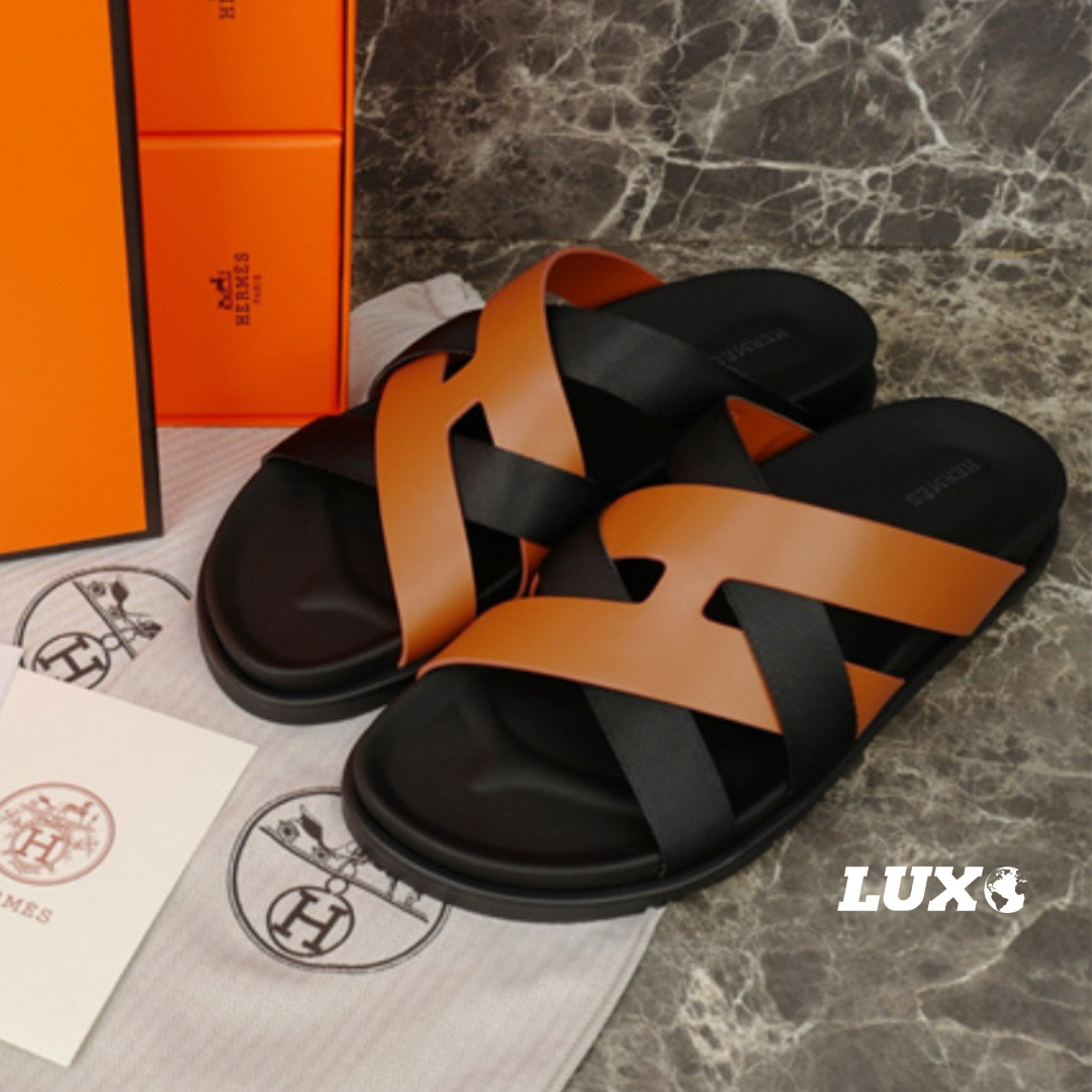 (PRE ORDER) H CROSSOVER SLIDES - TAN / BLACK