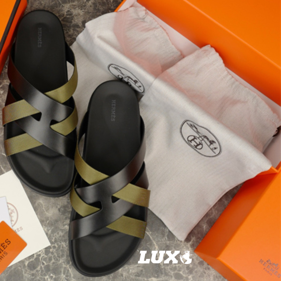 (PRE ORDER) H CROSSOVER SLIDES - BLACK / KHAKI