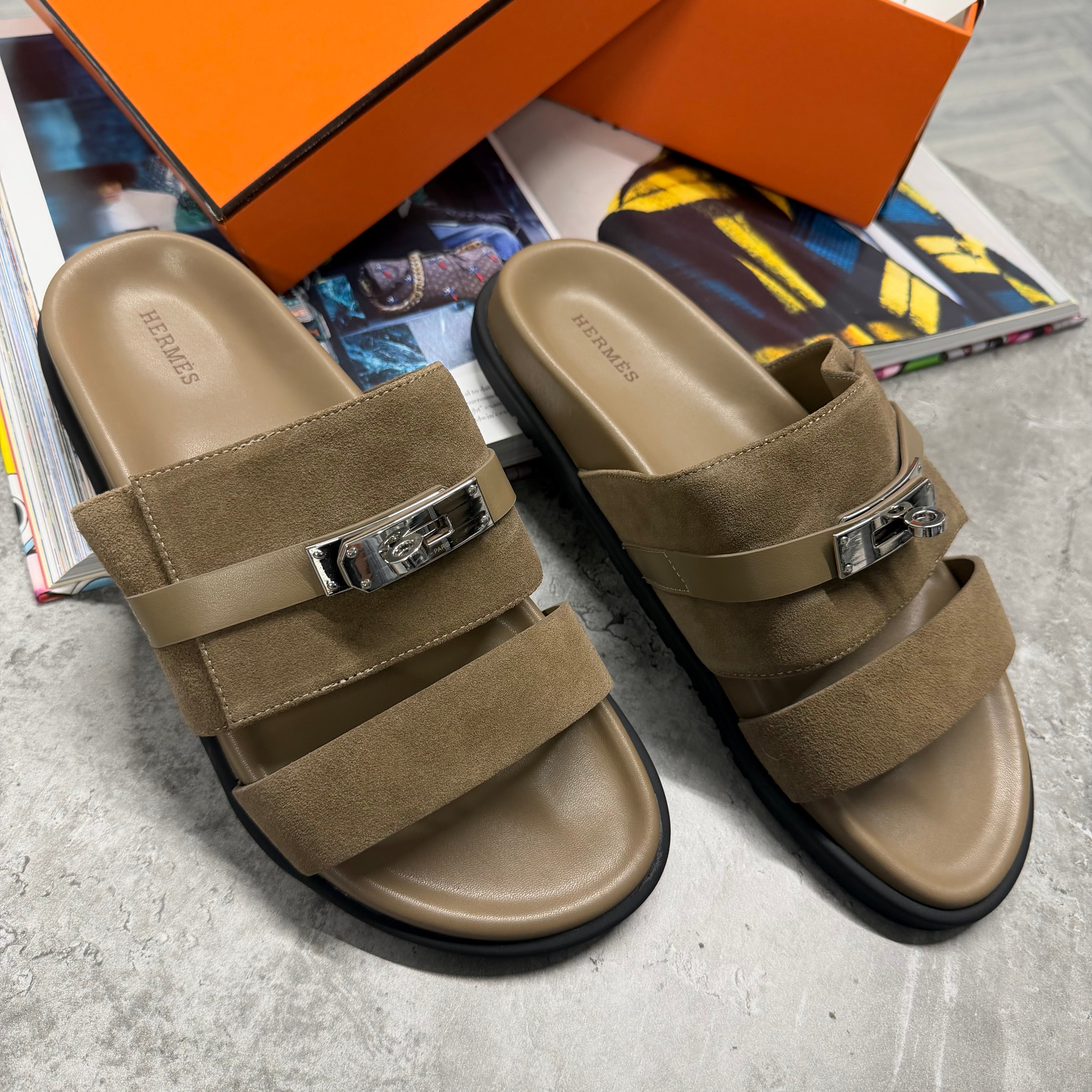 H STRAP SLIDES - BEIGE