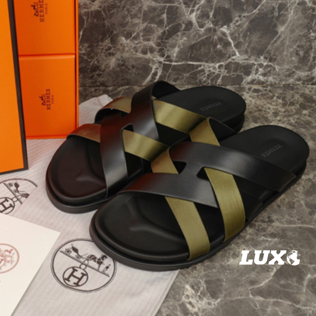(PRE ORDER) H CROSSOVER SLIDES - BLACK / KHAKI