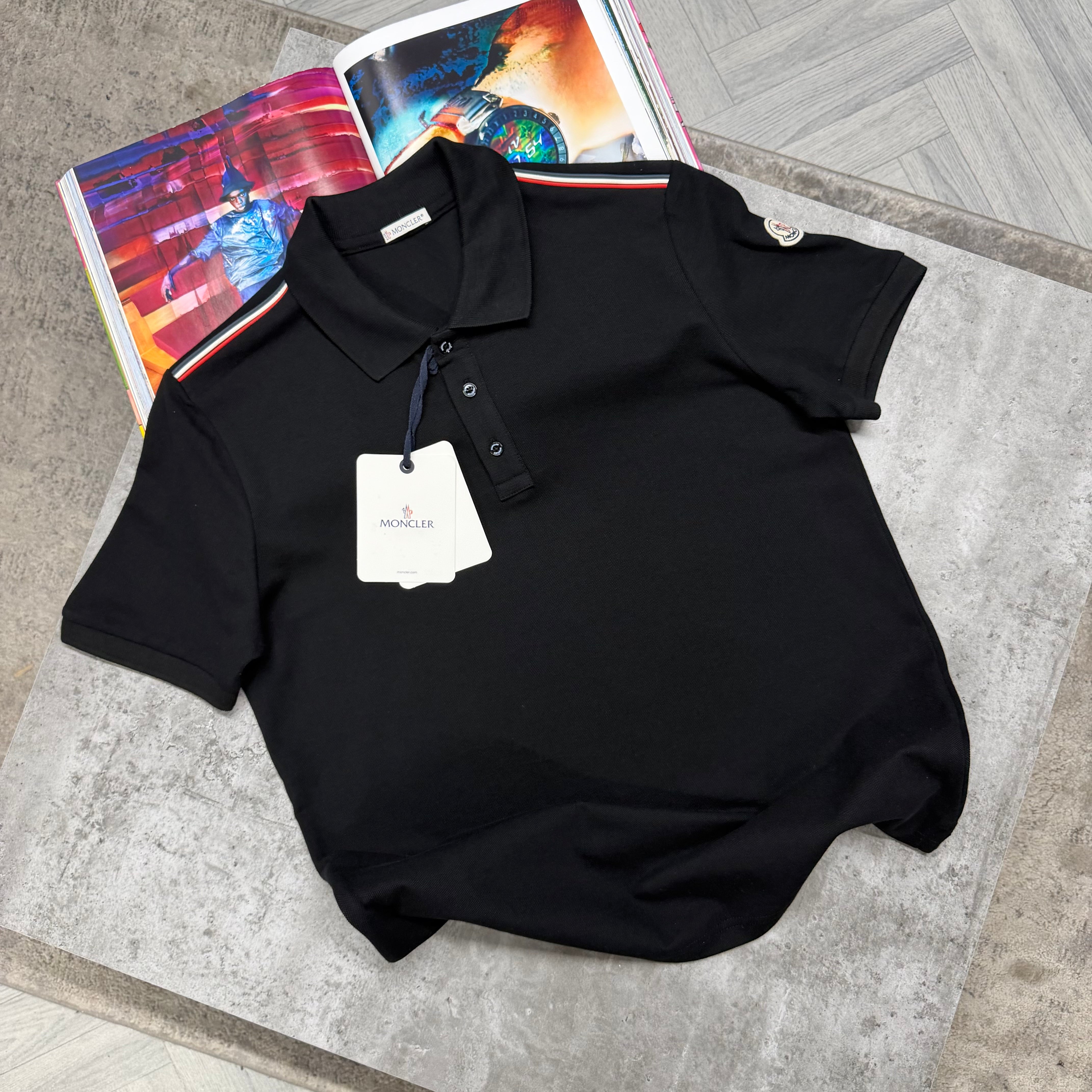 MNCLR TRI COLLAR POLO - BLACK