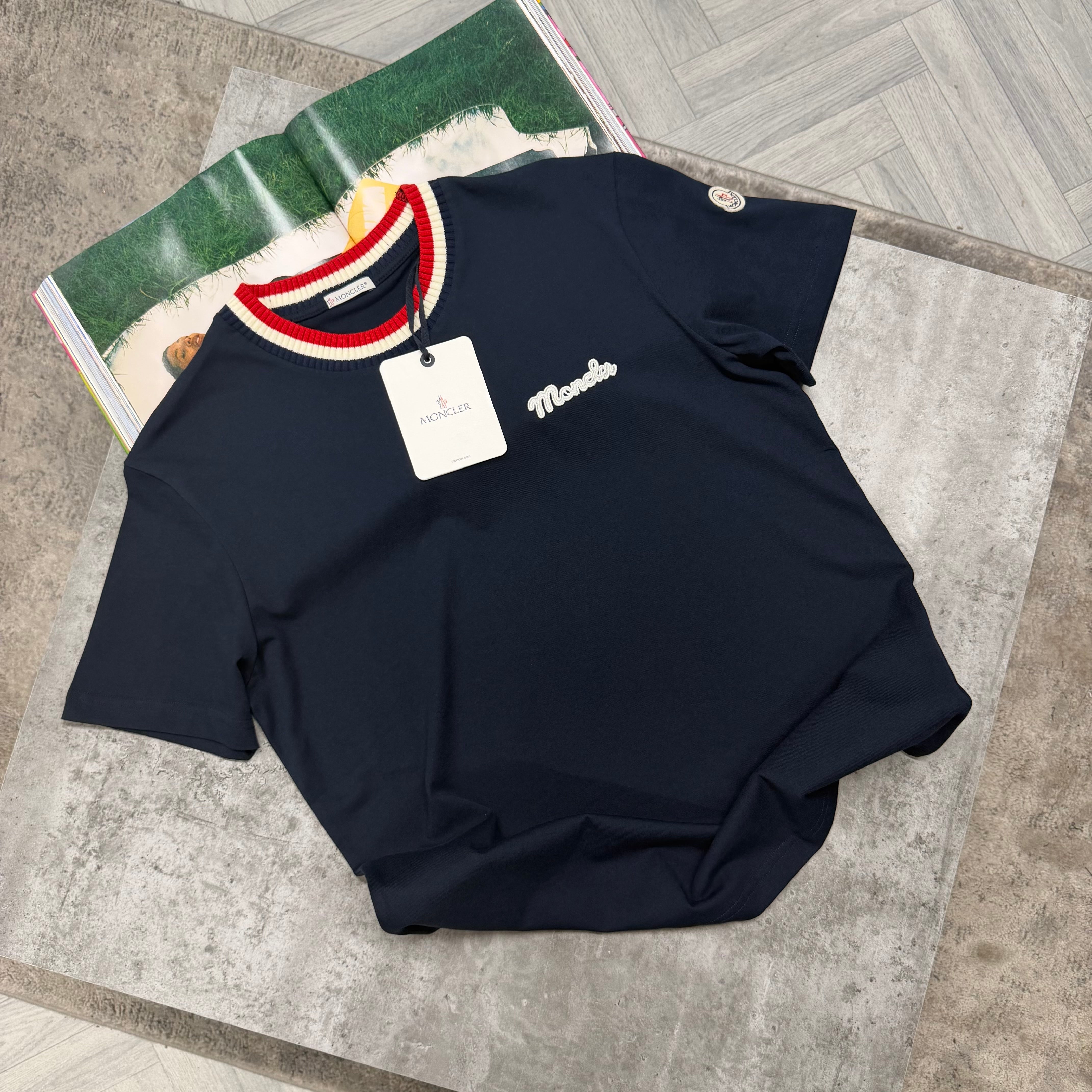 MNCLR STRIPED COLLAR T SHIRT - NAVY