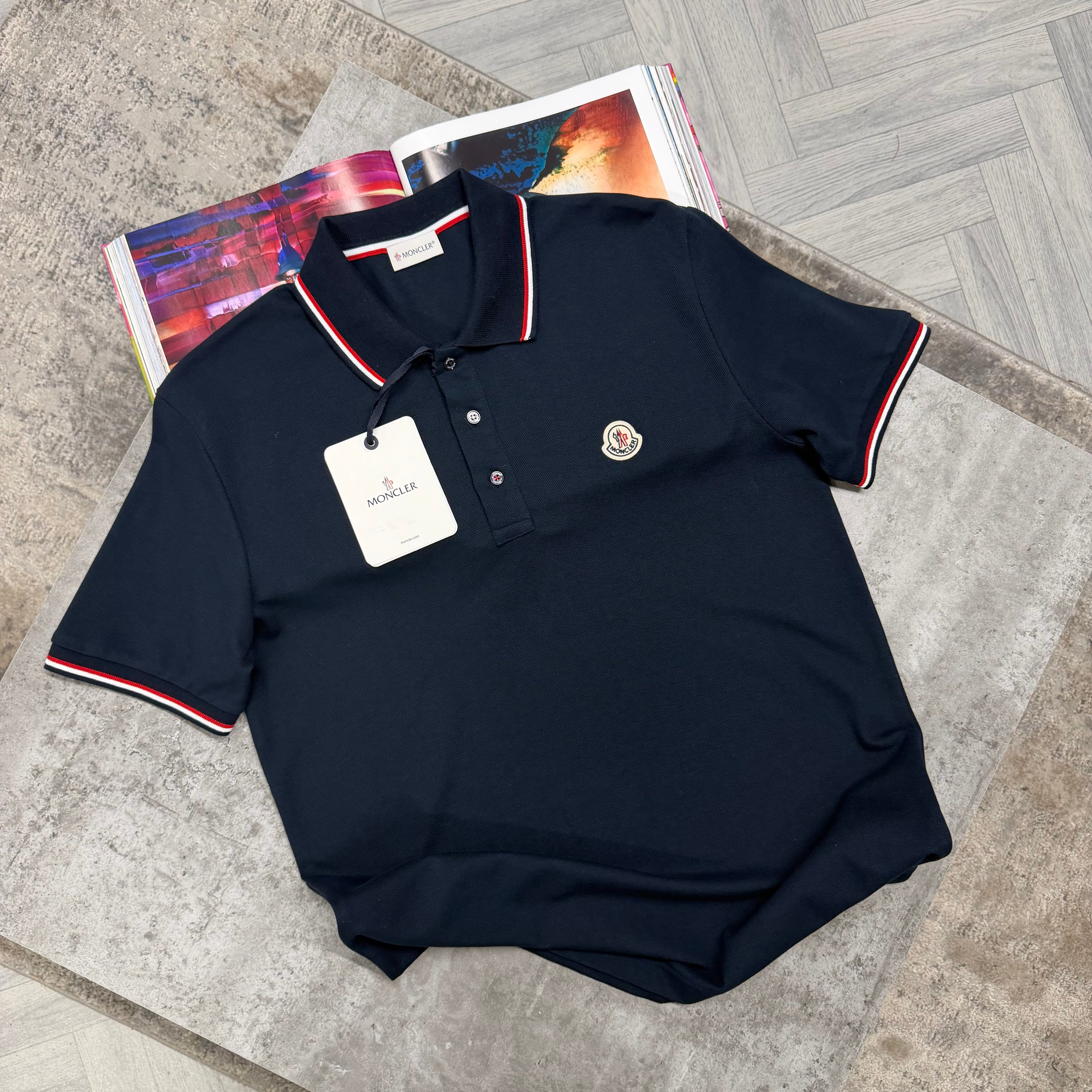 MNCLR STRIPE COLLAR POLO - NAVY