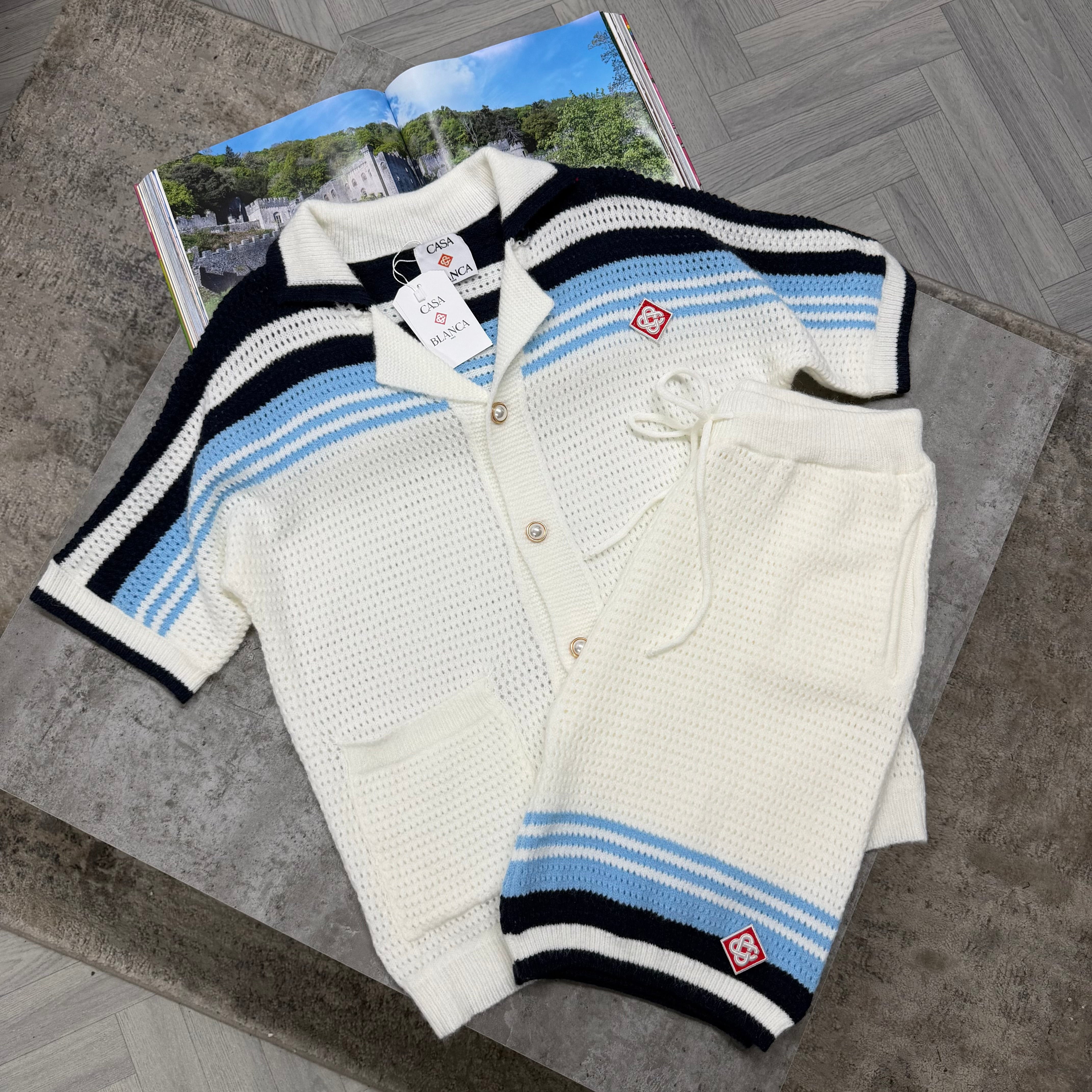 CB KNIT SET - WHITE / SKY BLUE