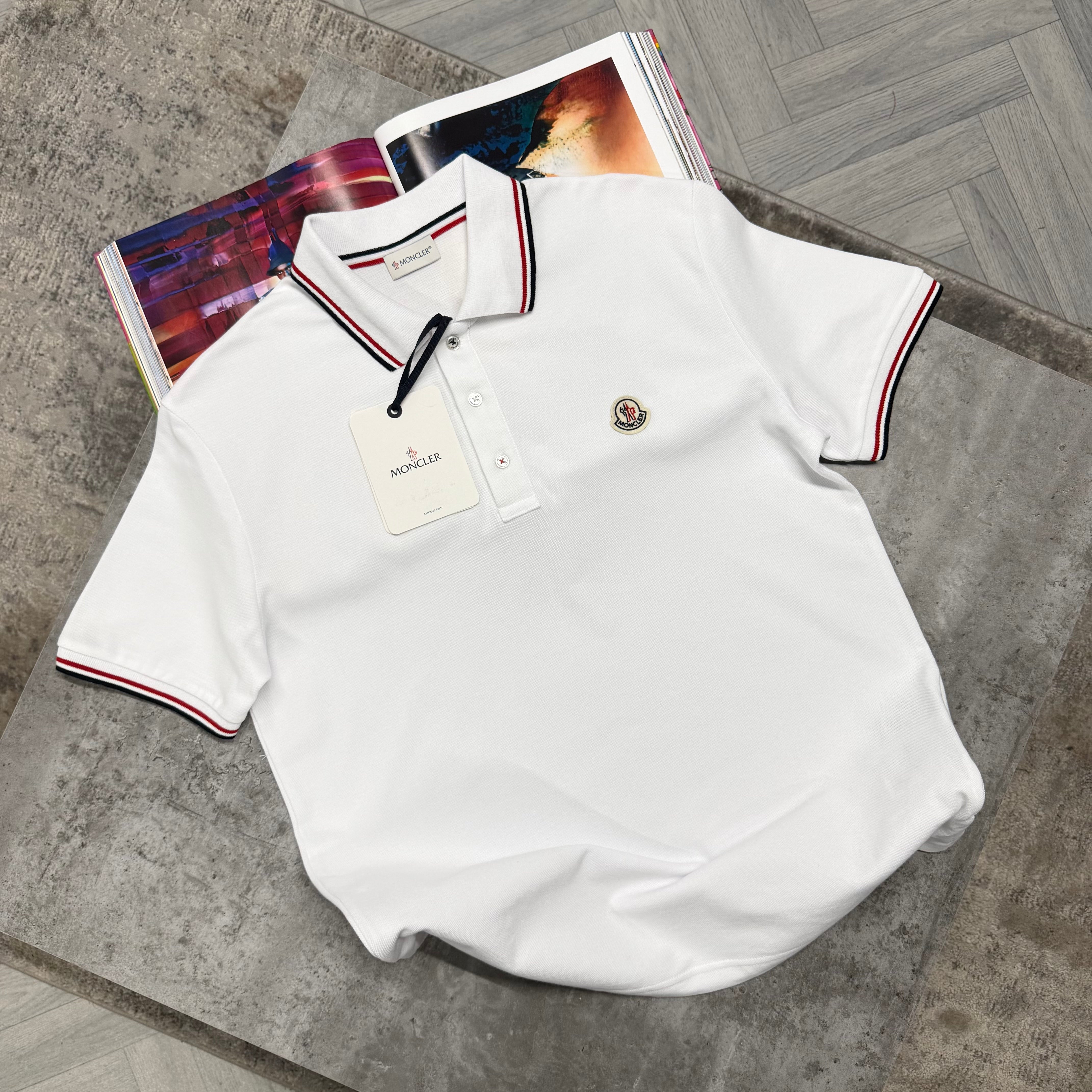 MNCLR STRIPE COLLAR POLO - WHITE