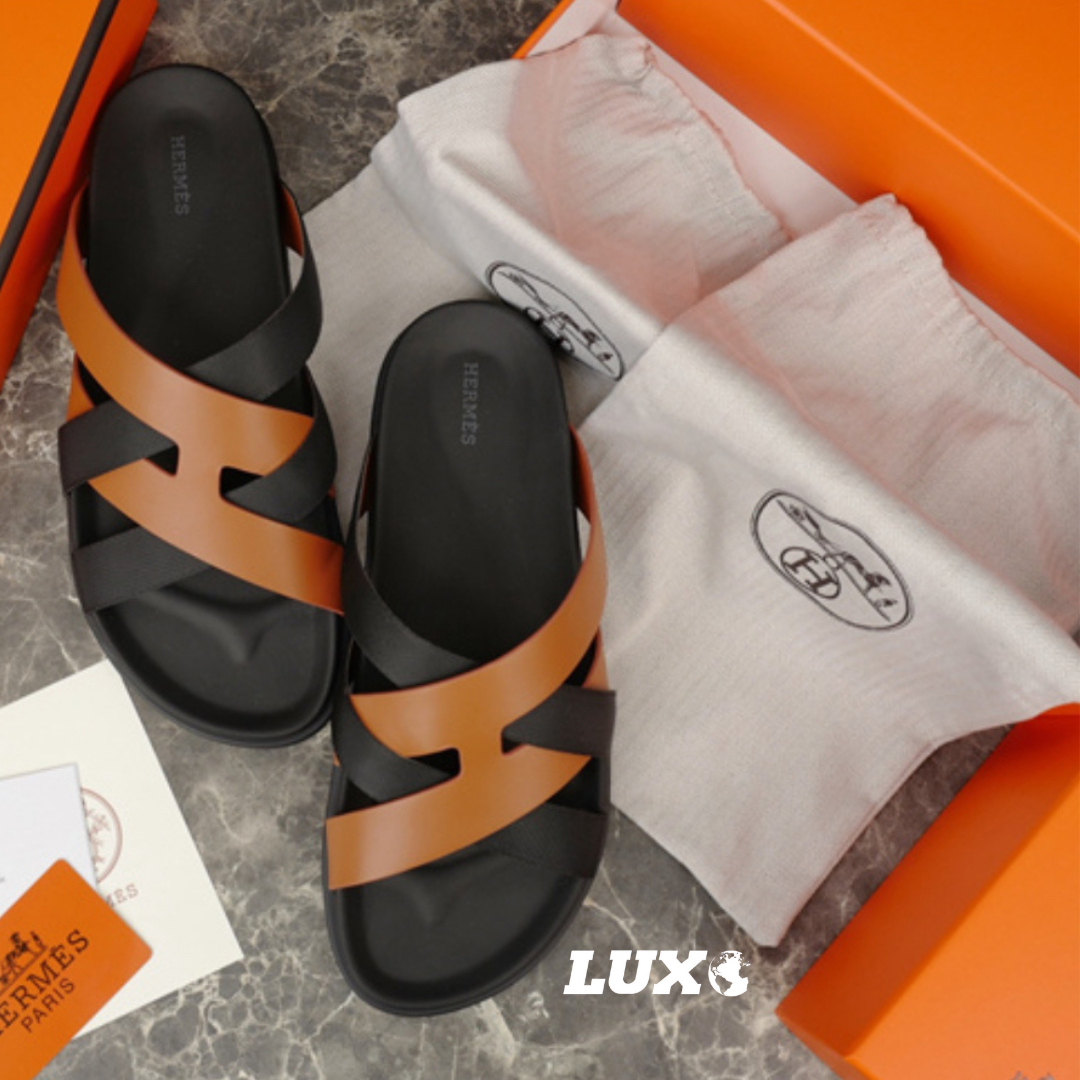 (PRE ORDER) H CROSSOVER SLIDES - TAN / BLACK