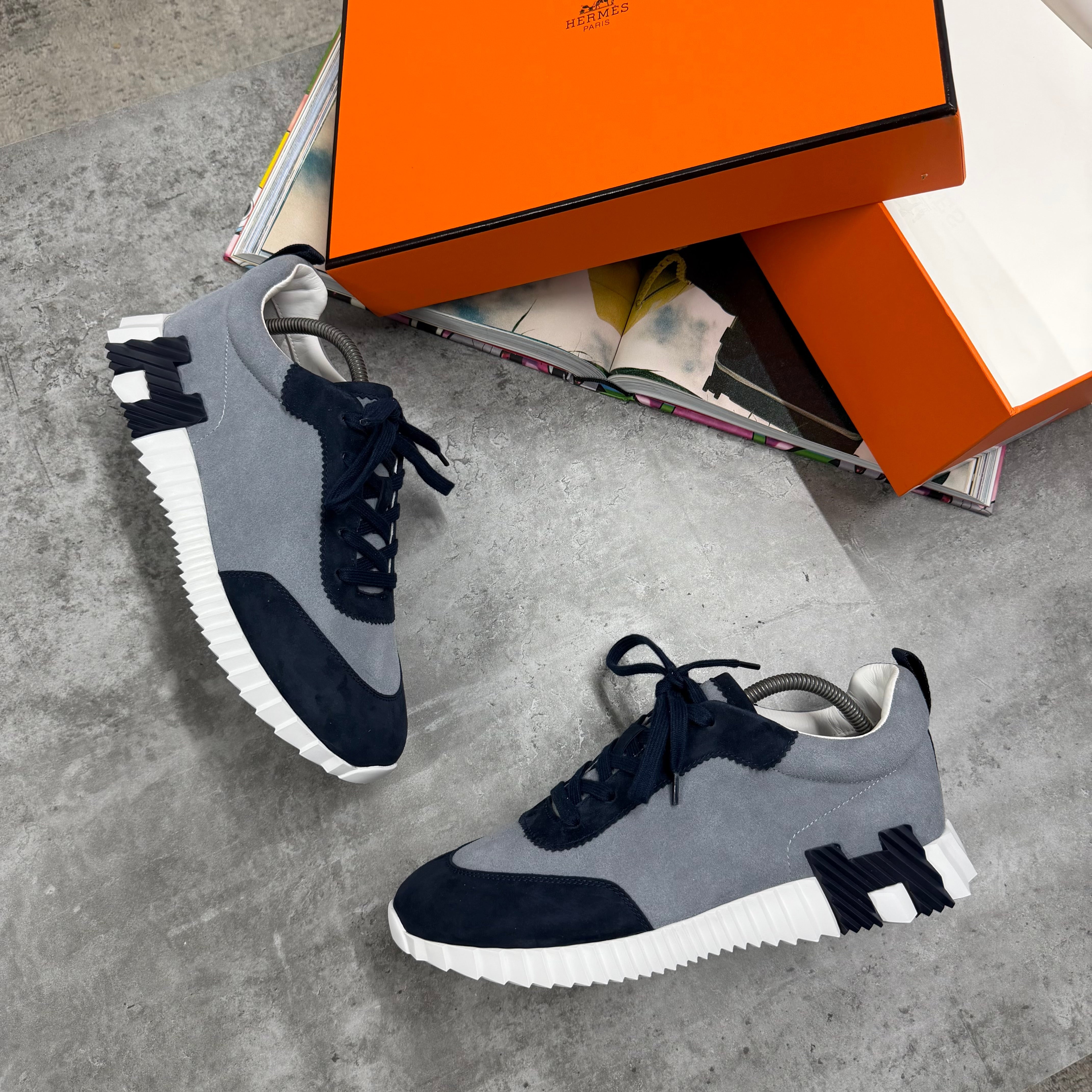 H TRAINER - GREY / NAVY SUEDE