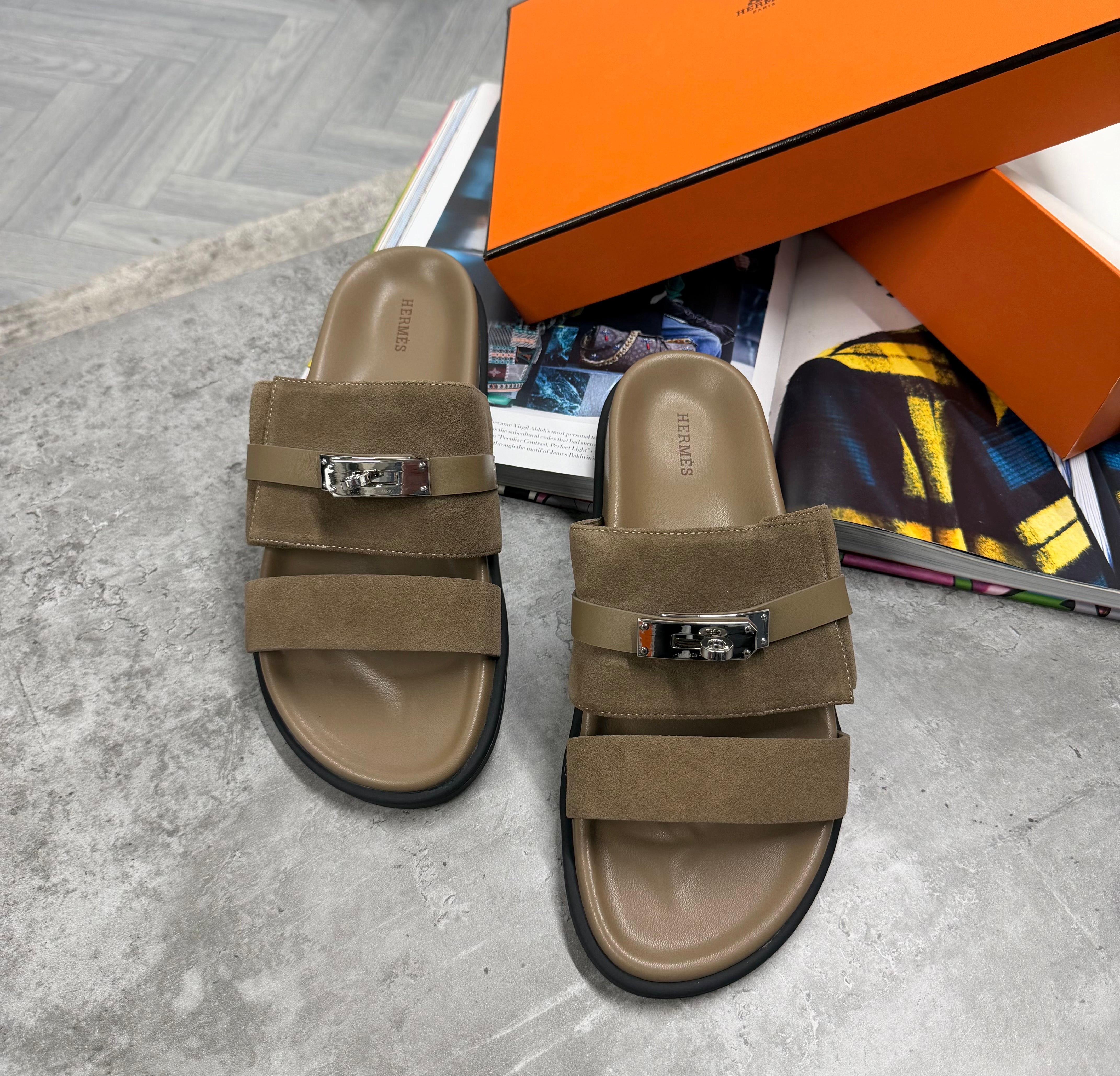 H STRAP SLIDES - BEIGE