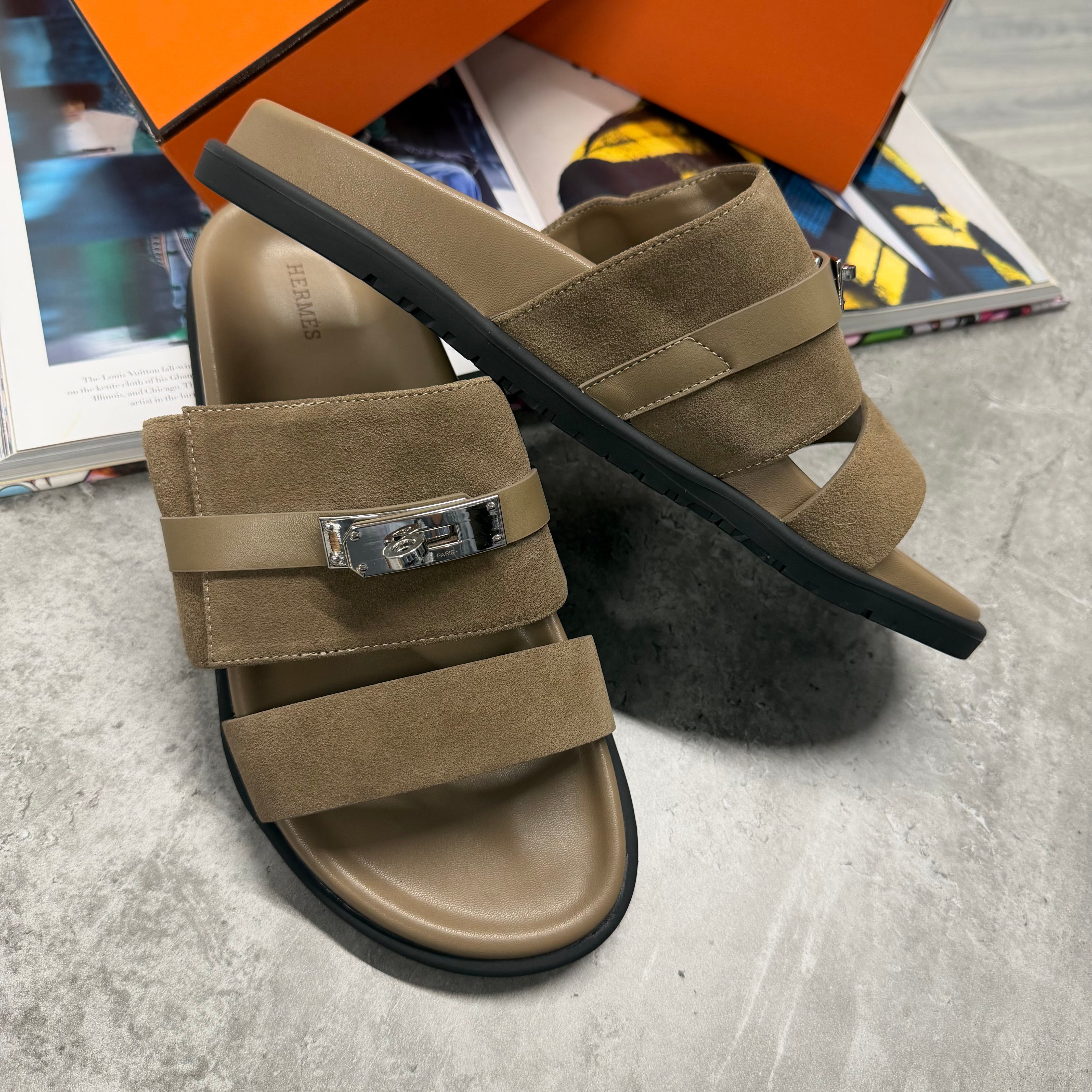 H STRAP SLIDES - BEIGE