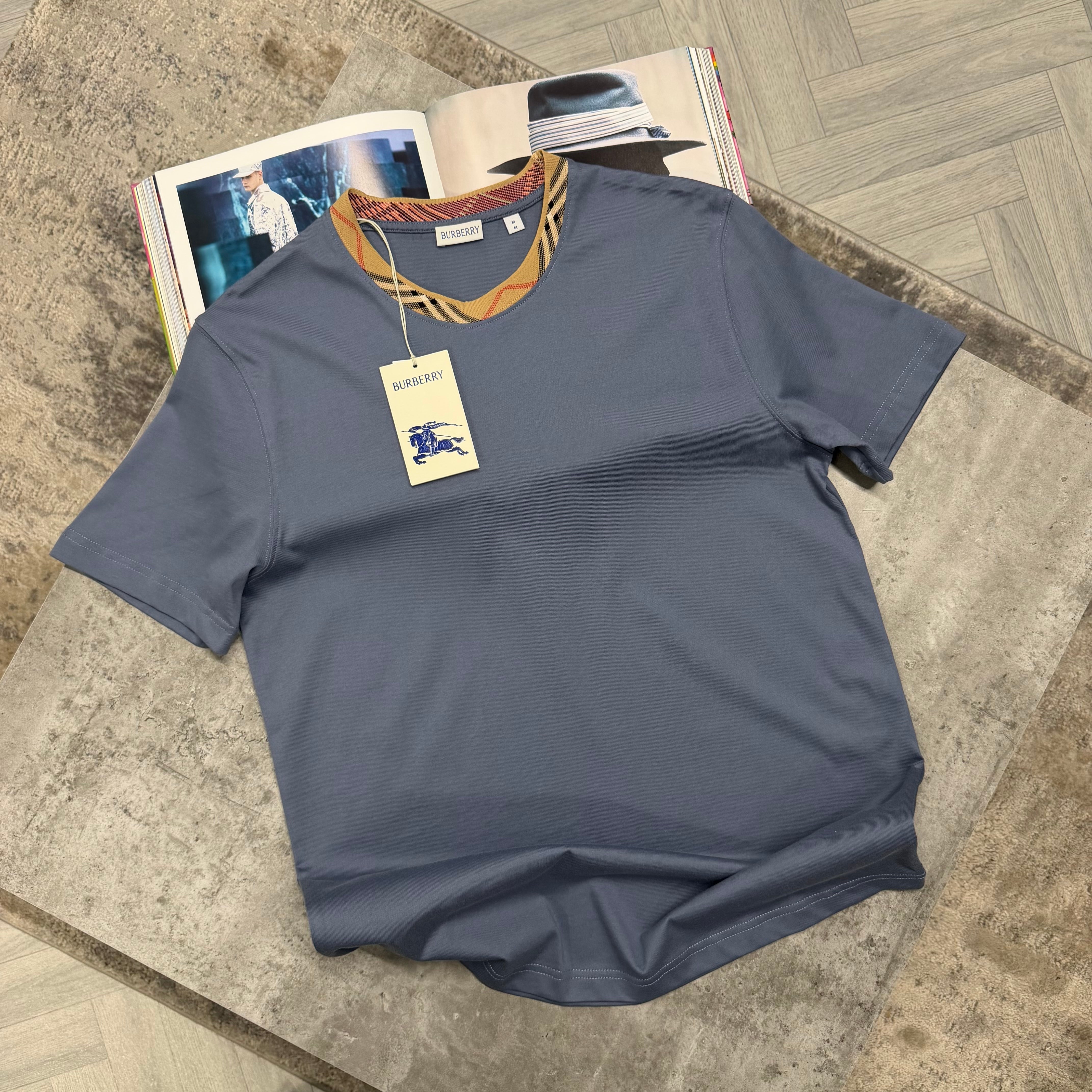 BBR COLLAR PRINT T SHIRT - PALE BLUE